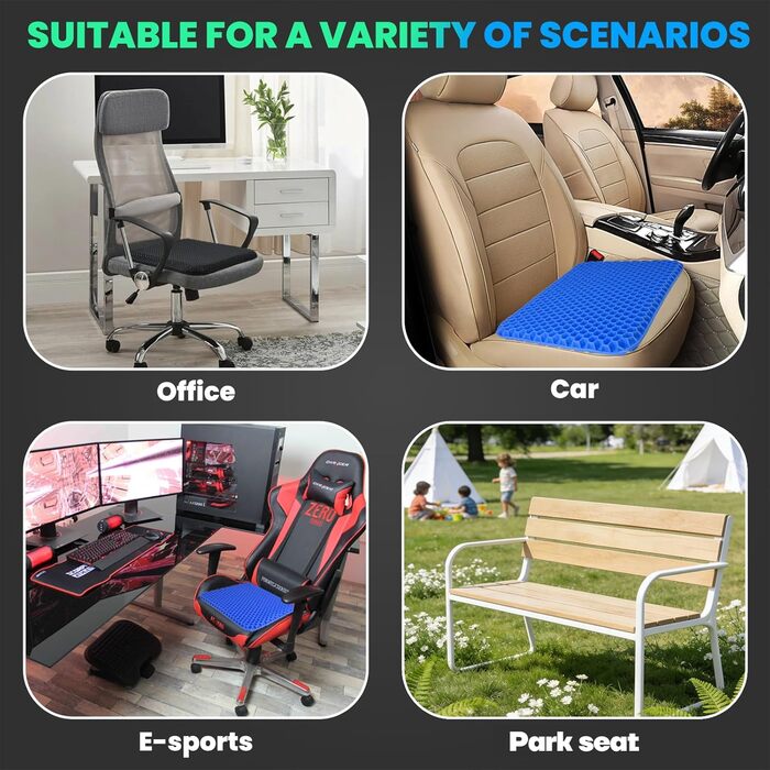 Ортопедична гелева подушка на сидіння для офісного стільця, авто та візка — м'яка подушка з протиковзаючим знімним чохлом (Синій, 43x39x4 см)
