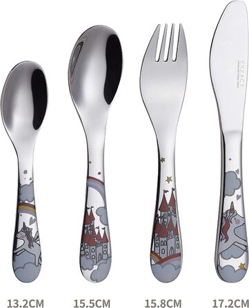 Набір столових приборів Exzact 6 шт. з нержавіючої сталі - дитячий посуд: тарілка, миска, ложка, виделка, ніж, столова ложка. Подарункова коробка (Wf712-4uni)