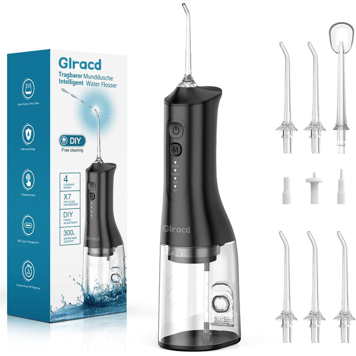 Іригатор для порожнини рота Munddusche: Професійний очищувач зубів з технологією мікробульбашок, регульований тиск води, для чищення зубів та брекетів, чорний