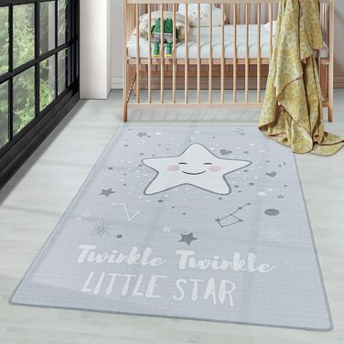 Дитячий килим Star Design - Килим з коротким ворсом Дитяча кімната для дівчаток і хлопчиків Нековзний м'який ворс - ігровий килимок, який можна прати Дитячий килимок Ігровий килимок Дитяча кімната (80 х 120 см, сірий)