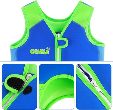 Дитячий рятувальний жилет OSHYLE від 1 до 9 років синьо-зелений