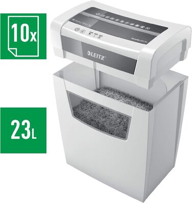 Шредер Leitz IQ Home Office для офісу та дому, 10 аркушів, 23 літри, білий