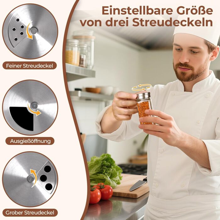 Набір банок для спецій ComSaf (24×120 мл) з мітками, дозатори, з нержавіючої сталі, органайзер