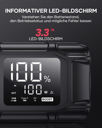 Powerbank Flylinktech 8000A для авто: стрибок старту, 26800mAh, PD65W, 8000A, для бензинових та дизельних двигунів (до 12.0L)