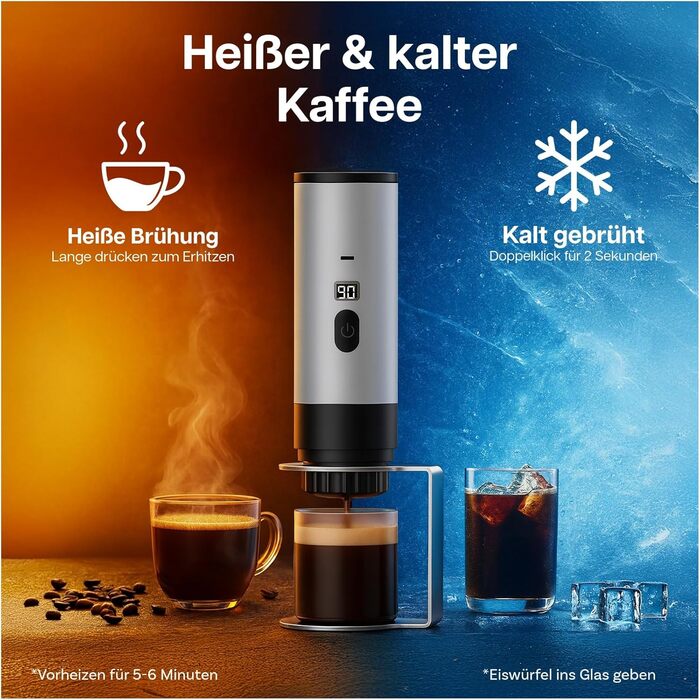 Портативна кавомашина MMOBIEL: електрична еспресо-машина з підігрівом, USB-C, для кави та капсул. Ідеально для подорожей, кемпінгу, дому, офісу. Білий колір + підставка