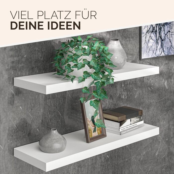 Полиця настінна Casaria Holz Schwarz (Чорна) з кріпленням, вантажопідйомність 15 кг, для кухні, вітальні, коридору, книжкова полиця, плаваюча полиця, матова