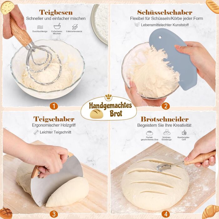 Набір для закваски та випікання хліба: 2 корзини (25см та 23см), скляна тара для закваски, для початківців та професіоналів, сірий