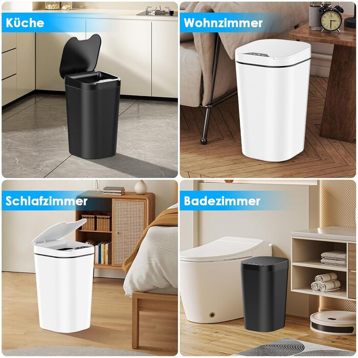 Набір з 2 сміттєвих контейнерів з датчиком, 10 л, автоматичний електричний кришка, 3 режими роботи, тихий, водонепроникний, інтелектуальний контейнер для сміття, для кухні, офісу, вітальні, ванної кімнати