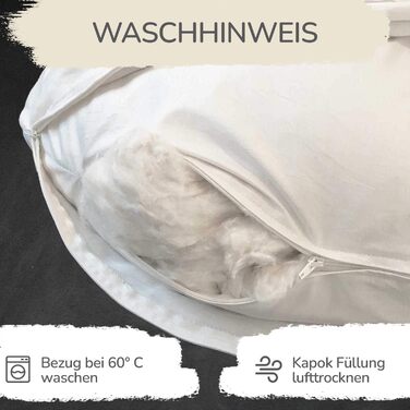 Подушка для годування Stillkissen XXL з органічної бавовни та наповнювачем з капоку | велика подушка для годування та пляшечки | вагітність, подушка для сну на боці | антиалергенна та тиха | 190x30 см, кремовий колір, перкал (М'ята, Перкал)