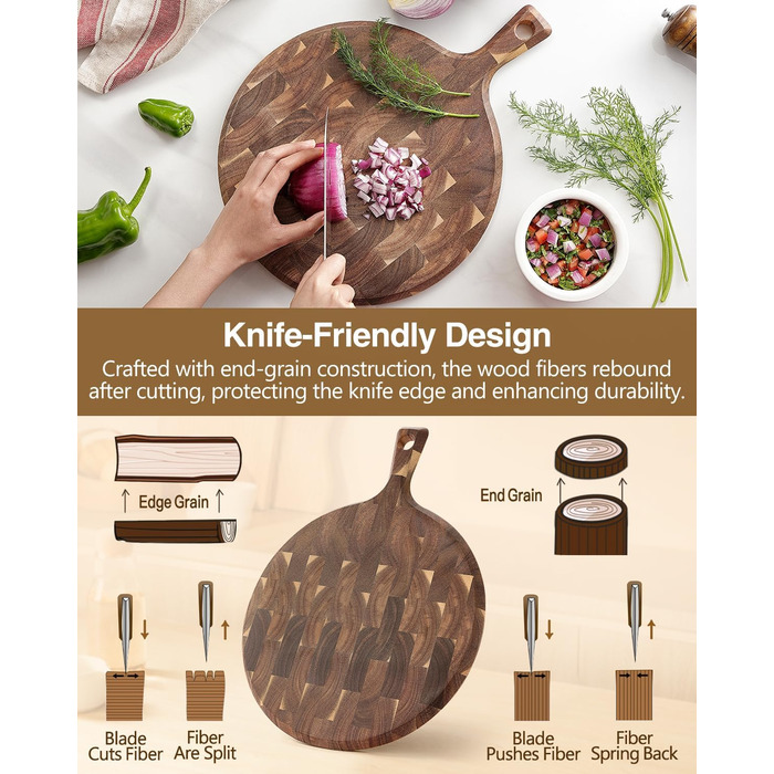 Нейлонове обробне дошка XINZUO Hirnholz (35x25x2.6cm) з антиковзкими ніжками, ручкою та жолобом для соку. Кухонна дошка з акації (42,5*32*1,9cm)