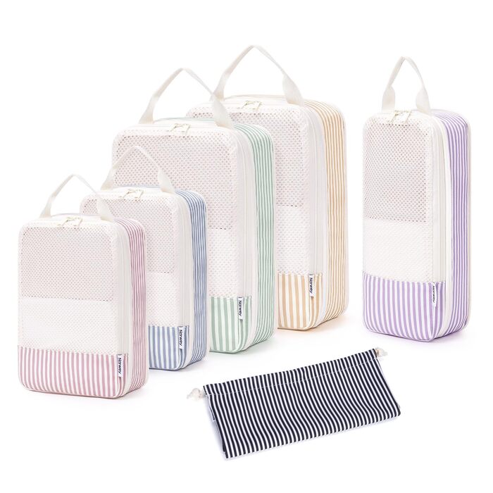 Набір органайзерів для валізи та рюкзака Narwey, 6 шт, компресійні пакувальні куби для подорожей, синій з візерунком