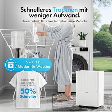 Електричний осушувач повітря VonHaus 12L/24h - для підвалу та приміщень до 125 м³, з таймером та гофрованим шлангом - захист від вологи та плісняви