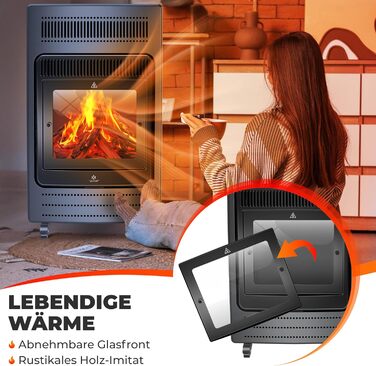 Газовий обігрівач KESSER®: газовий камін-обігрівач з інфрачервоним випромінюванням, 3.4 кВт, 2 режими, з регулятором тиску та шлангом, сумісний з бутаном/пропаном (до 11 кг), антрацит