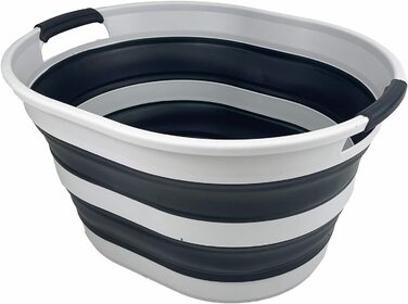 Складна Пластикова корзина для білизни SAMMART об'ємом 23 л, овальна ванна / кошик-складаний контейнер для зберігання / органайзер-переносна раковина для прання-компактна корзина для білизни (1, Сірий / шиферно-сірий)