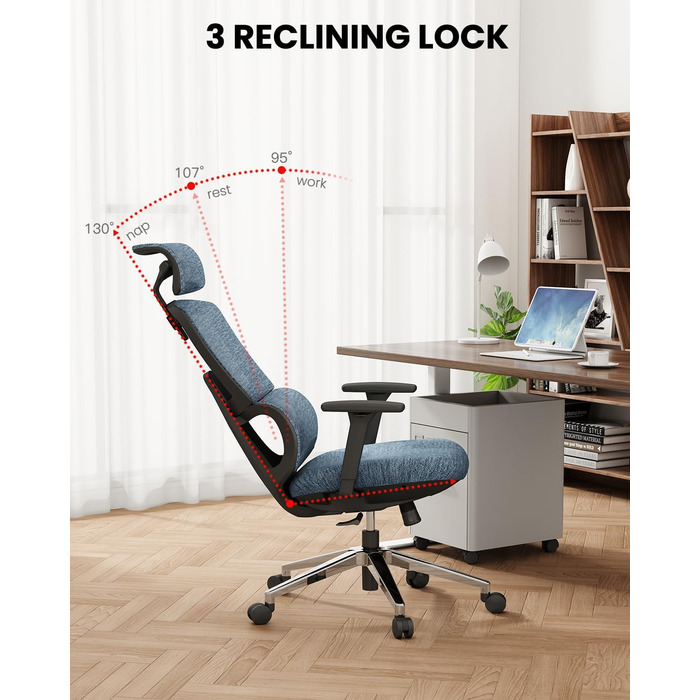 Офісне крісло Dripex Ergo, сітчасте, регульоване, 2D поперековий відділ хребта, поворотне, для домашнього офісу (синє, 3D підлокітник)
