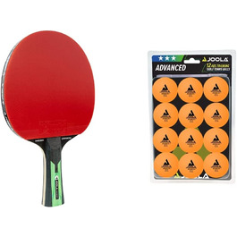 Професійні ракетки для настільного тенісу Joola Mega Carbon, схвалені ITTF, для просунутих гравців і 44255 тренувальних м'ячів для настільного тенісу 40 мм, помаранчева блістерна упаковка з 12 шт.