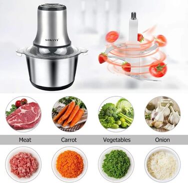 М'ясорубка-подрібнювач електричний SOKANY 800W з чашею 3л з нержавіючої сталі, 2 швидкості, для м'яса, овочів, фруктів LB7005A