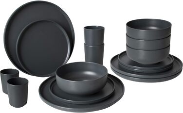 Набір посуду для кемпінгу Bo-Camp Melamin 16 предметів: тарілки, чашки, посуд для подорожей, колір антрацит