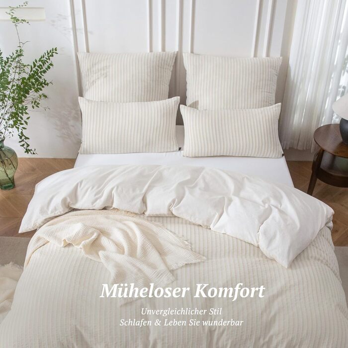 Набір постільної білизни SOULFUL 200x200, бавовна, смужка, жаккард, бавовна преміум-якість, сертифікат Öko-Tex 100, джинсовий блакитний (льон-сірий & білий), 2 шт. 40x80 см