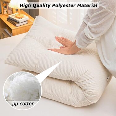 Підголівник для ліжка Hruile Extra Großes, подушка для підтримки попереку, килимок-стілець з підлокітниками для перегляду телевізора, читання, роботи, ігор, 75 x 40 x 55 см, (120*50*20 см, Бежевий)