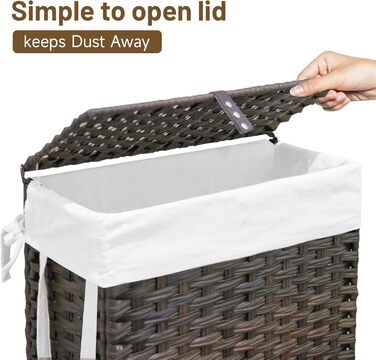 Кошик для білизни 70L з кришкою та колесами, коричневий. Знімні мішки для білизни та сортування