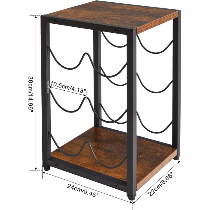 Стелаж для вина IBUYKE промисловий, 3 яруси, металевий каркас, для кухні, бару, вітальні, 6 пляшок, коричневий (TMJ904H)