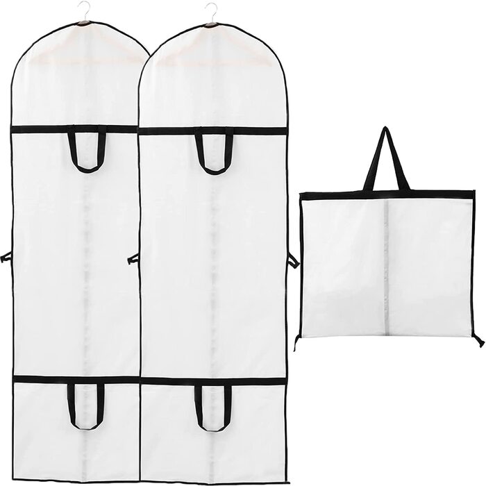 Сумка для одягу Niviy 60x180 см Довга високоякісна сумка для одягу, прозора дихаюча тканина, для костюмів сукні пальто піджаки сорочки вечірні сукні Сумка для зберігання чорних костюмів 3 шт. (білий, 60 X 180 см-2)