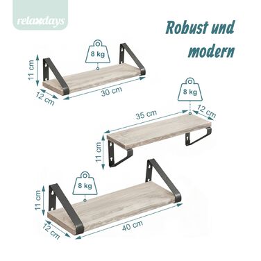 Набір полиць для стін Relaxdays (3 розміри)