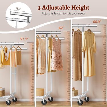 Стійка для одягу на колесах FAVOOOSTY, металева, мобільна, до 200 кг, швидка установка, біла, 2 стяжки