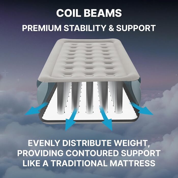 Надувний матрац SleepLux Dream Luxus подвійний з вбудованим насосом, 45.7 см, високий, для гостей, кемпінгу, дому