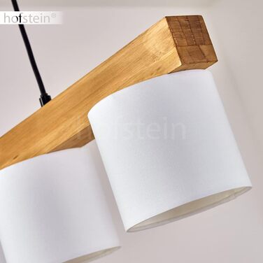 Підвісний світильник Malimea, підвісний світильник на 4 лампи з металу/дерева/тканини білого/натурального кольору, підвісний світильник з дерев'яними балками та тканинними плафонами, висота макс. 135 см, 4 x E14, без лампочки