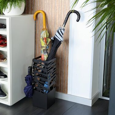 Підставка для парасоль підставка 'Maxi' з металу з піддоном для збору води та гачками - Економія місця 34x14x46 см - Елегантний чорний колір - Ідеально для декорування прихожого та входу (Classic - Чорний)