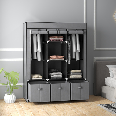 Шкаф HOMCOM Garderobe, розкладний, тканинний, з блискавкою, фліс, темно-сірий, 125x43x162,5 см | Aosom