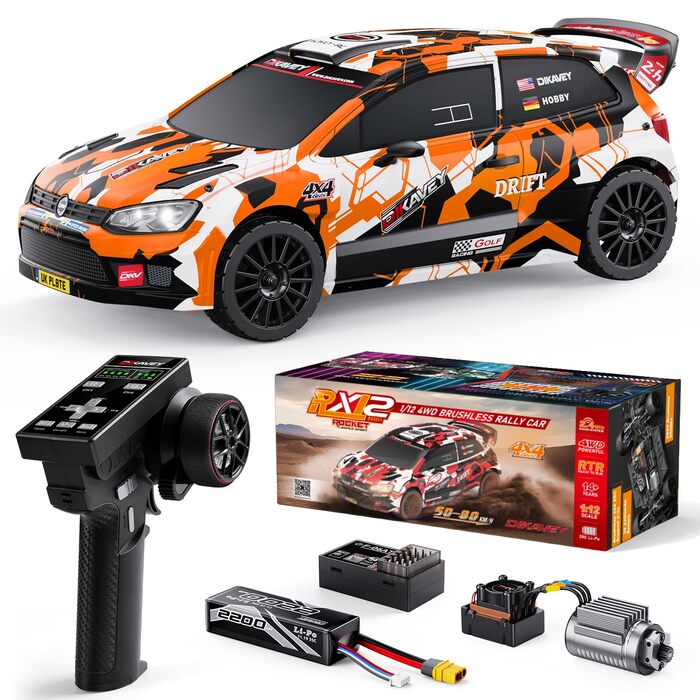 Швидкісний RC автомобіль 1/12 для дорослих, 50 миль/год, Brushless, Drift, 4WD RTR, з гіроскопом, помаранчевий