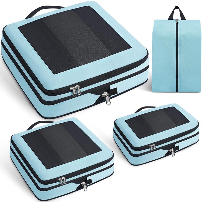 Набір компресійних органайзерів для подорожей з сіткою, розширювані пакувальні куби для одягу в валізу, 4 шт. (М'ятний)