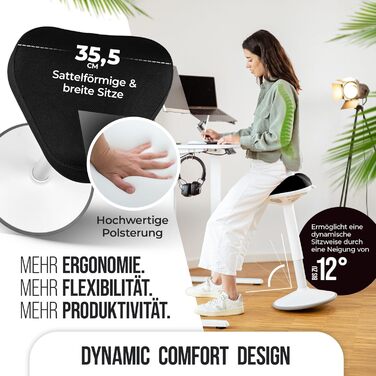 Офісний стілець ZIP SH-01 з ергономічною спинкою та знімним чохлом | Активне сидіння, стабільний ефект гойдання, регулювання висоти 58-83 см (Чорний)