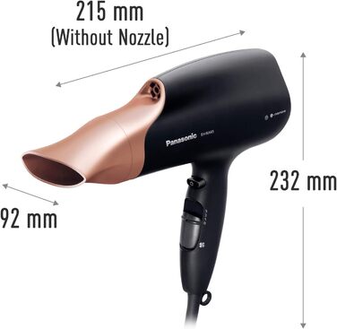 Фен Panasonic EH-NA65CN Nanoe з насадкою для дифузії, насадкою для швидкої сушки та укладки, 3 швидкості та 4 температурні режими, для блискучого волосся, 2000 Вт, ергономічний дизайн, рожеве золото