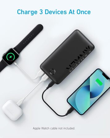 Вт USB-C, сумісний з iPhone, Galaxy, iPad, AirPods, Apple Watch, Чорний, 335 Power Bank, 20