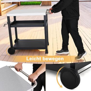 Grillwagen LIFERUN з нержавіючої сталі, 3 яруси, стіл для гриля, вуличний, з нержавіючою сталею, з гачками, на колесах