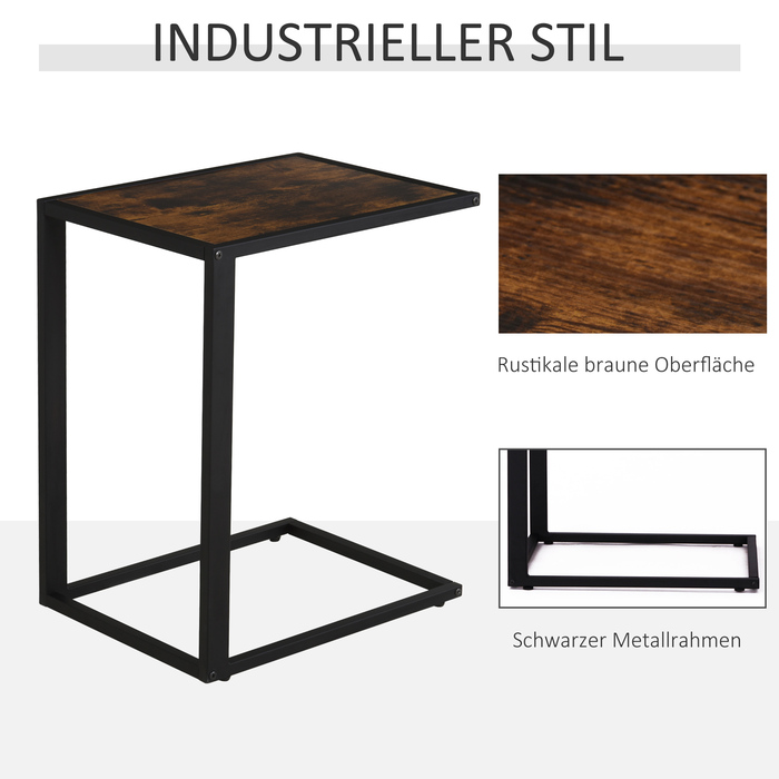 Журнальний столик HOMCOM C-Shape Журнальний столик Стіл Металевий МДФ Rustic-Brown 40,6 x 50,8 x 64,2 см для вітальні