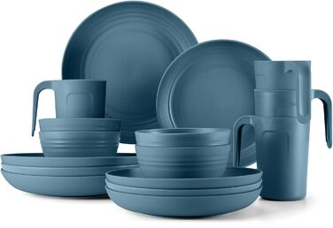 Набір посуду Odoland на 4 особи, 17 предметів: тарілки, миски, чашки (блакитний)