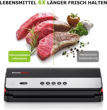 Вакууматор Bonsenkitchen для сухих та вологих продуктів з вбудованим різаком, чорний (в комплекті рулон та 5 пакетів)