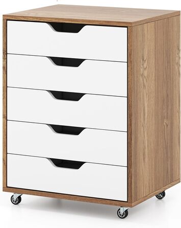 Роликовий контейнер GOPLUS з шухлядами, мобільний офісний шафка, білий/натуральний, 48 x 39,5 x 65,5 см