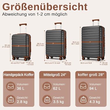 Валіза KONO, середнього розміру, 66 см, ABS+PC, з коліщатами та кодовим замком (темно-зелений/коричневий)