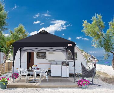 ABCCANOPY павільйон 3x3 м водонепроникний, розкладний, садовий тент для фестивалів, сонцезахисту, компактний, з сумкою на колесах, 4 вантажними мішками, 4 мотузками, 4 кілками, чорний