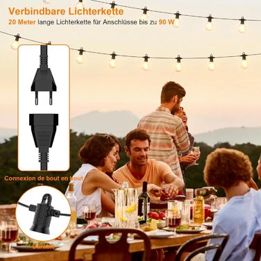 Ланцюжок прикрас Kawaya 10M з LED-лампами для зовнішнього використання, IP65, вологостійкий, теплий білий світлодіодний гірлянда для балкона, тераси, саду, вечірки, шлюбу, заднього двору