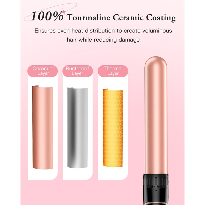 BESTOPE PRO Lockenstab 6-в-1: великі та малі локони, різні насадки, регулювання температури, рожеве золото