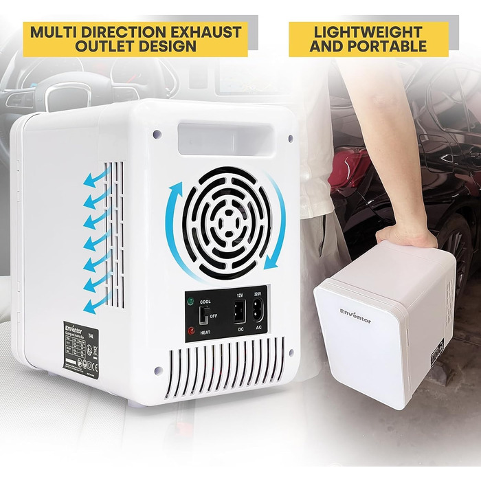 Портативний міні-холодильник Enventor 10 л, 220V/12V, охолоджувач і підігрівач з LCD-дисплеєм для авто, подорожей, косметики, напоїв, їжі, білий