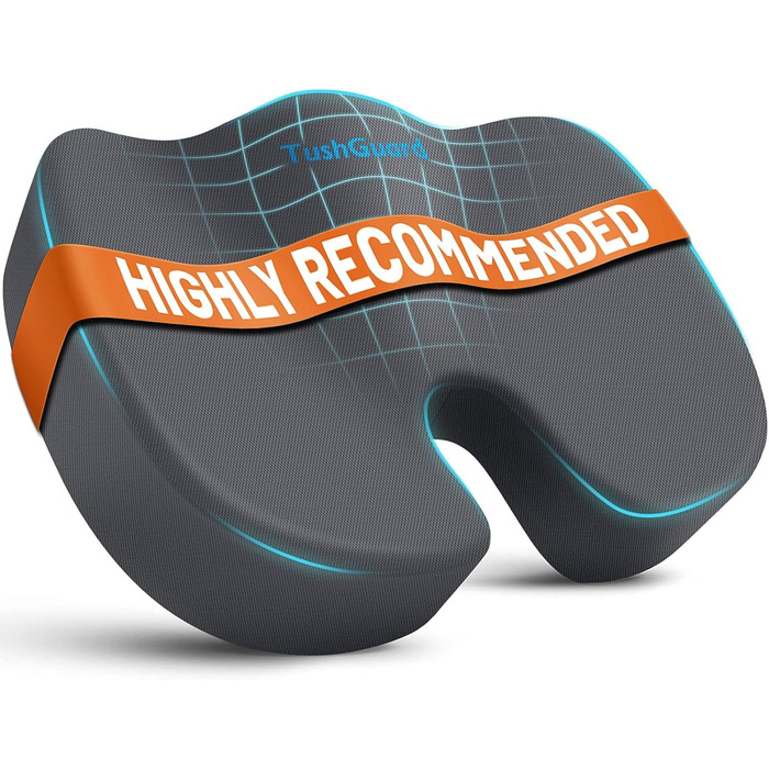 Подушка для сидіння TushGuard: для офісного крісла, авто, з Memory Foam, протиковзка, сіра, велика