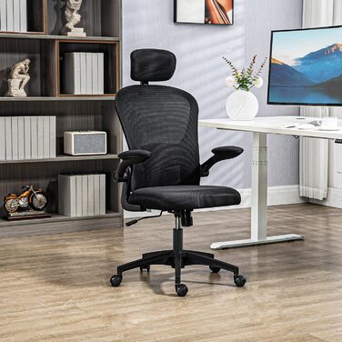 Офісний стіл Vinsetto з високою спинкою, сітчаста тканина, комп'ютерне крісло з обертовою підголовником, 4D-підтримка попереку, регульовані підлокітники, регульована висота, білий (чорний)